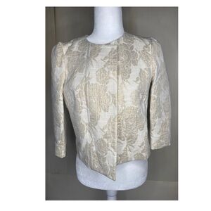 Zara Woman Cropped Ivory and Gold Dress Jacket Sz Med
